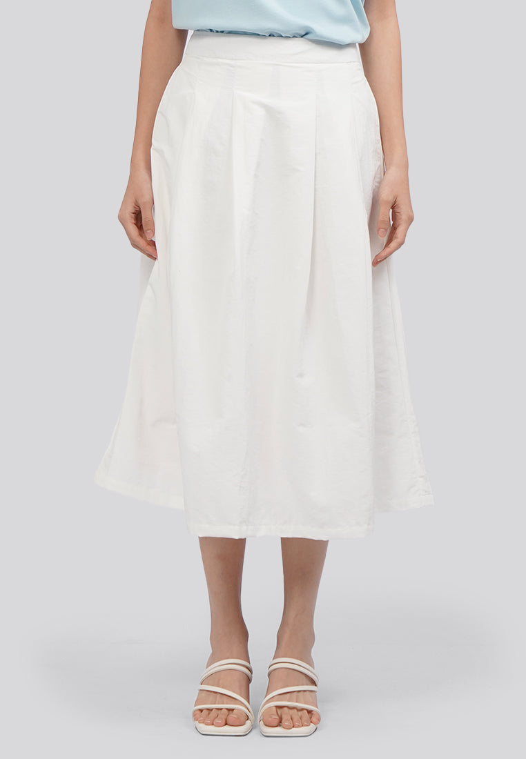 Pleated A-Line Midi Skirt Off White