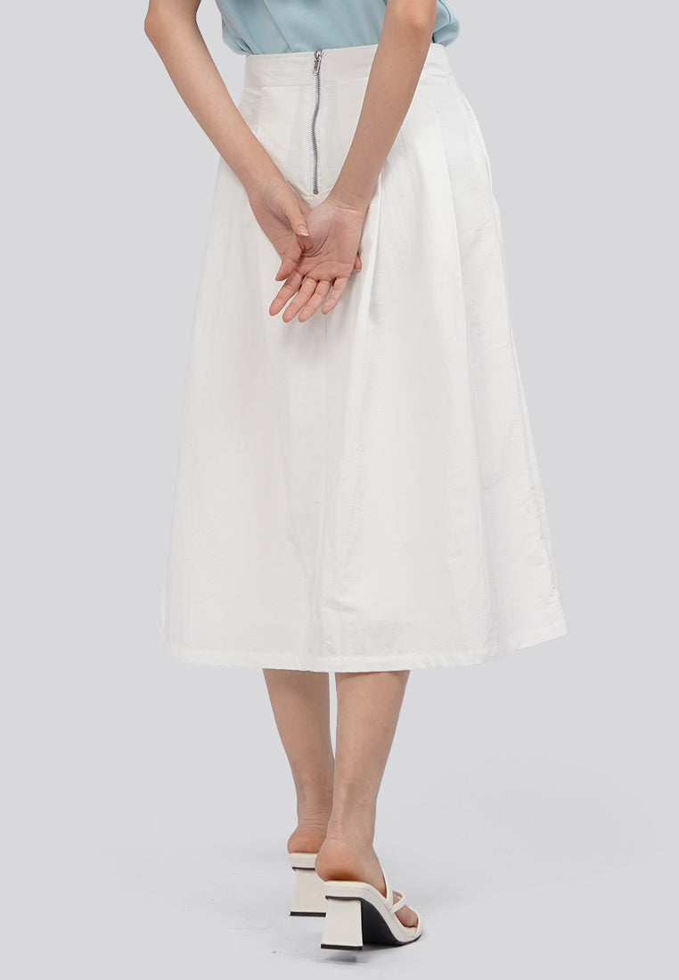 Pleated A-Line Midi Skirt Off White