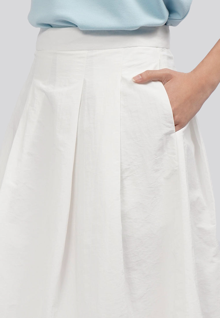 Pleated A-Line Midi Skirt Off White
