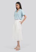 Pleated A-Line Midi Skirt Off White