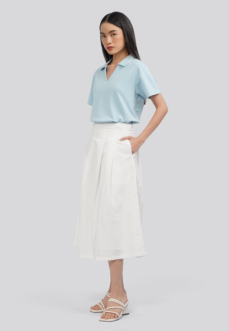 Pleated A-Line Midi Skirt Off White