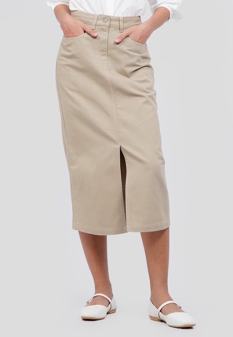 Straight Midi Skirt with Slit