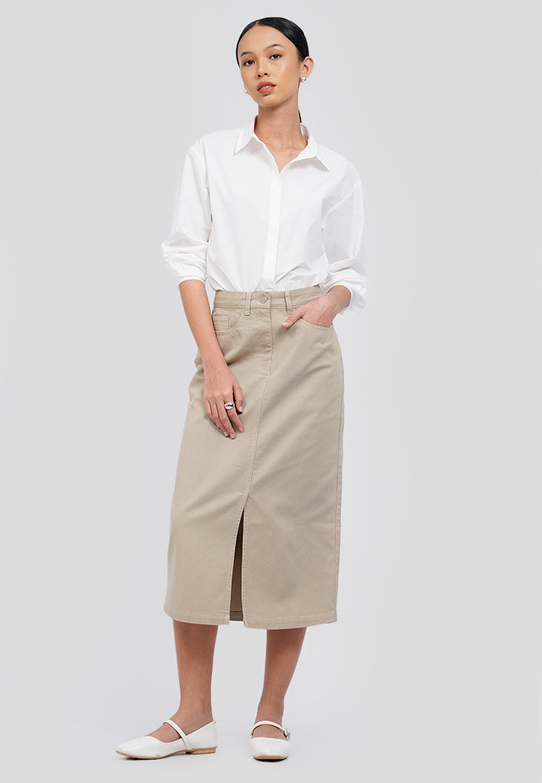Straight Midi Skirt with Slit