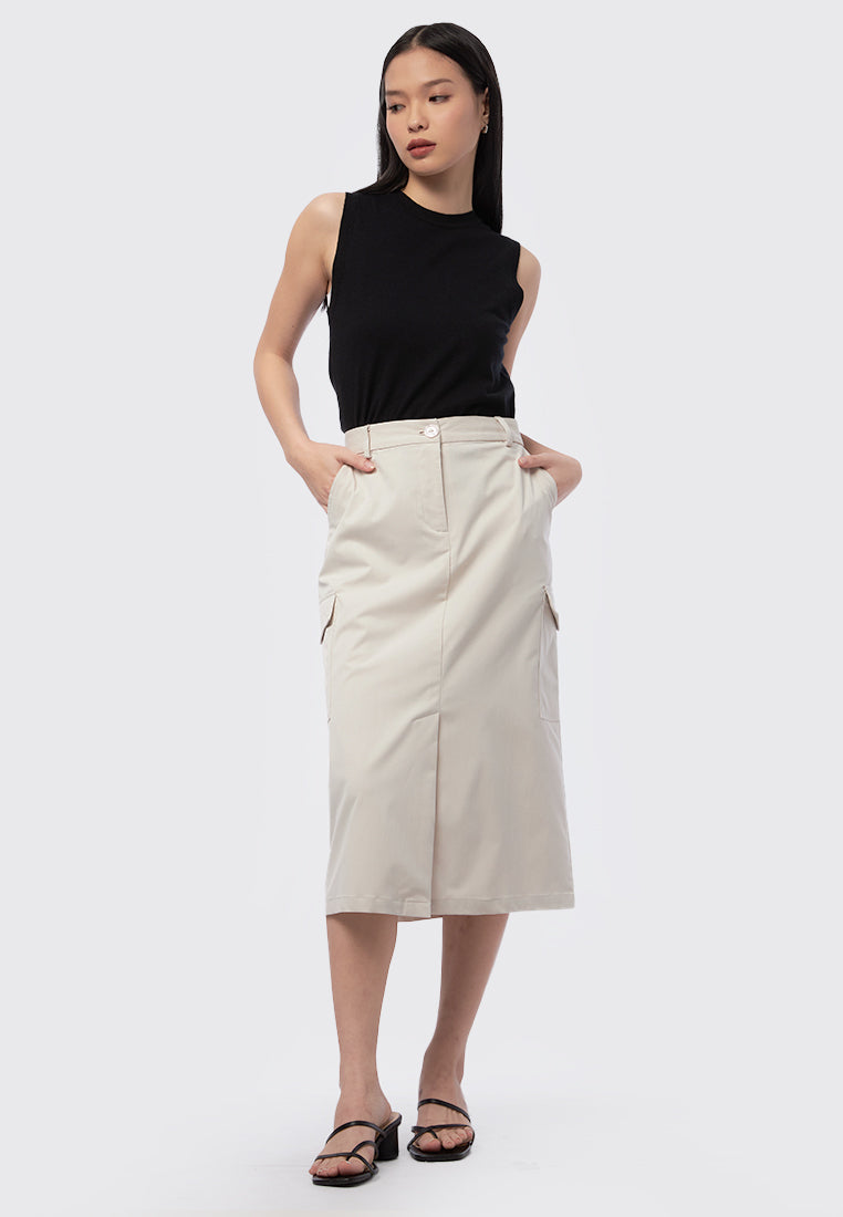 Midi Cargo Skirt Beige