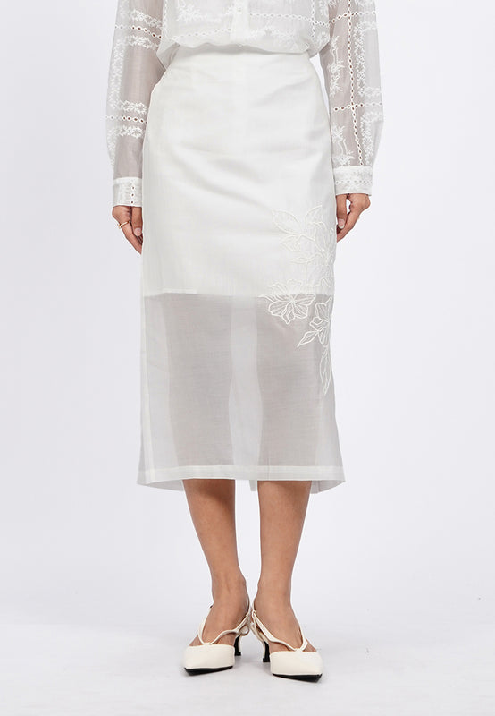 Embroidered Sheer Midi Skirt