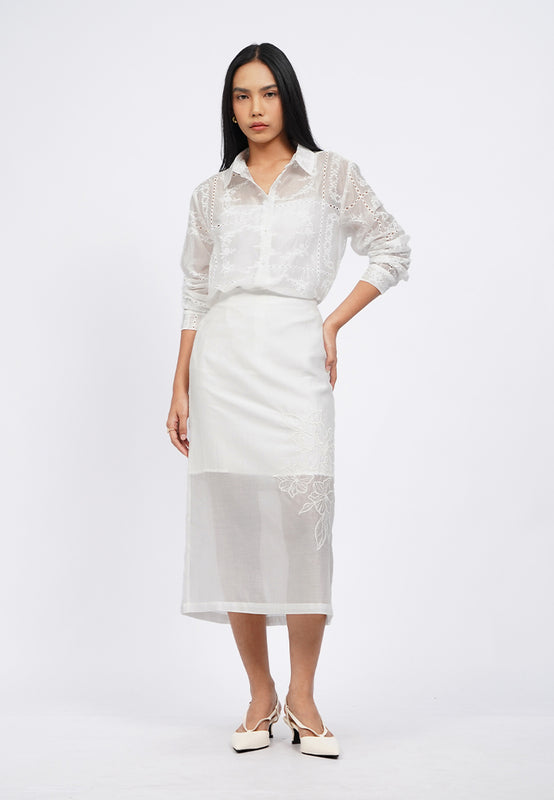 Embroidered Sheer Midi Skirt