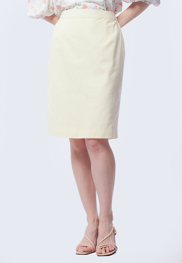 Pencil Skirt with Elasticated Waist Ecru