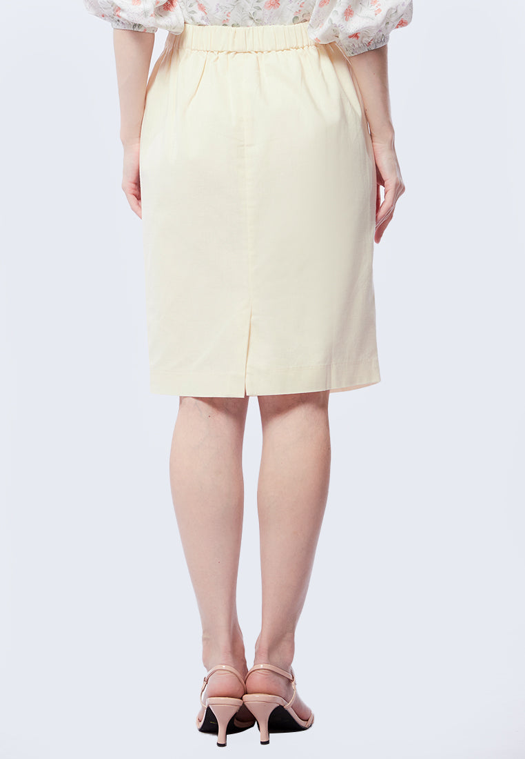 Pencil Skirt with Elasticated Waist Ecru