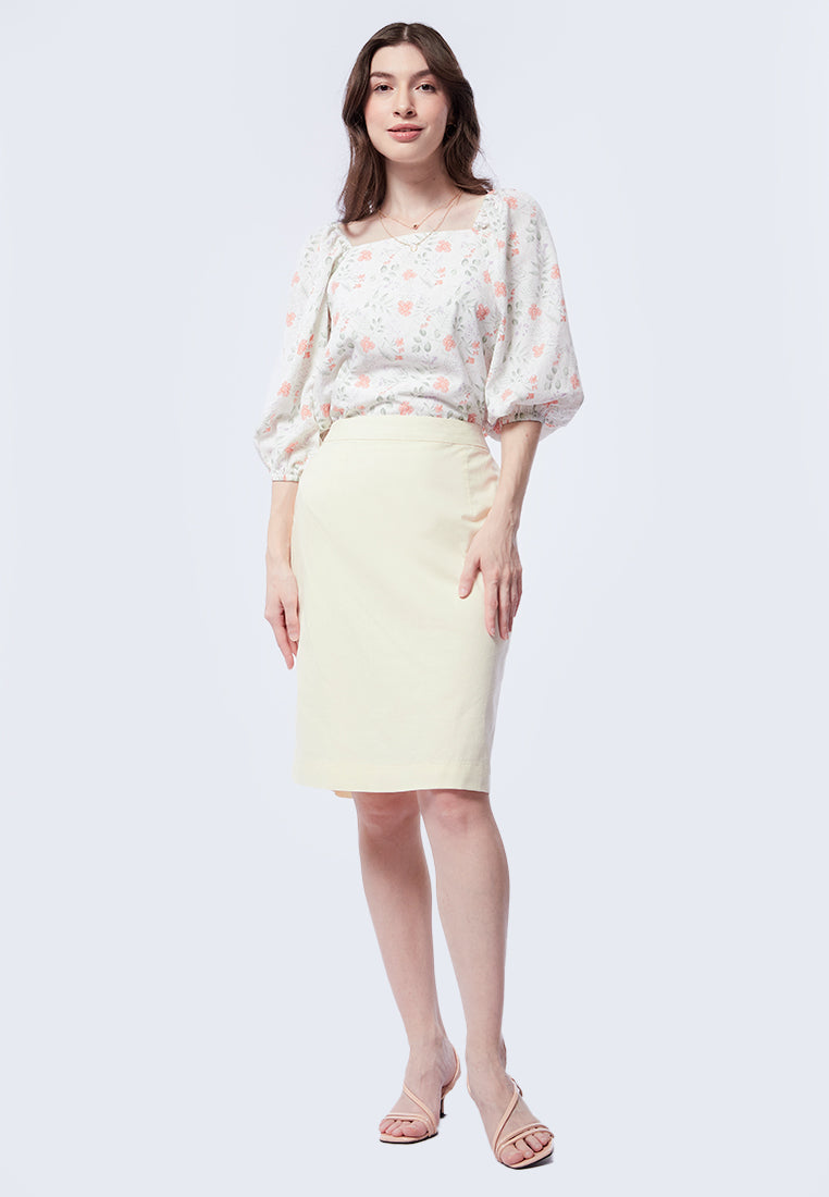 Pencil Skirt with Elasticated Waist Ecru