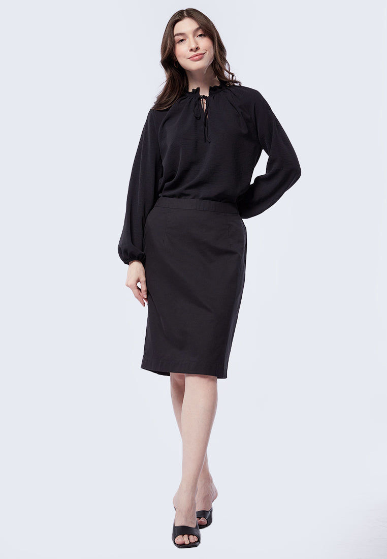 Pencil Skirt with Elasticated Waist Black