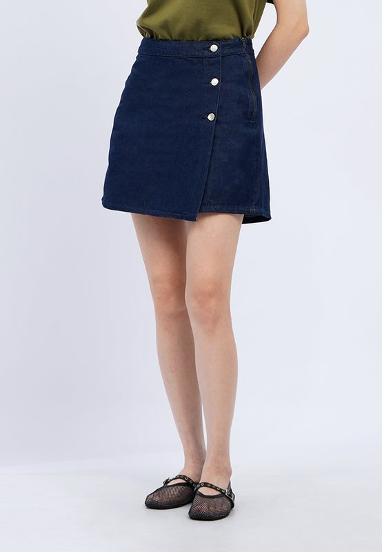 Wrap Denim Skort with Button