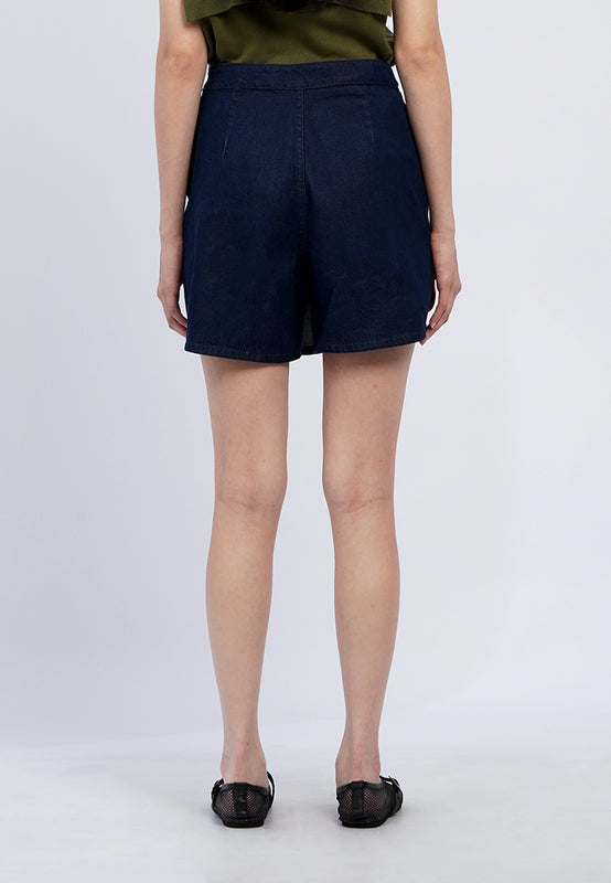 Wrap Denim Skort with Button