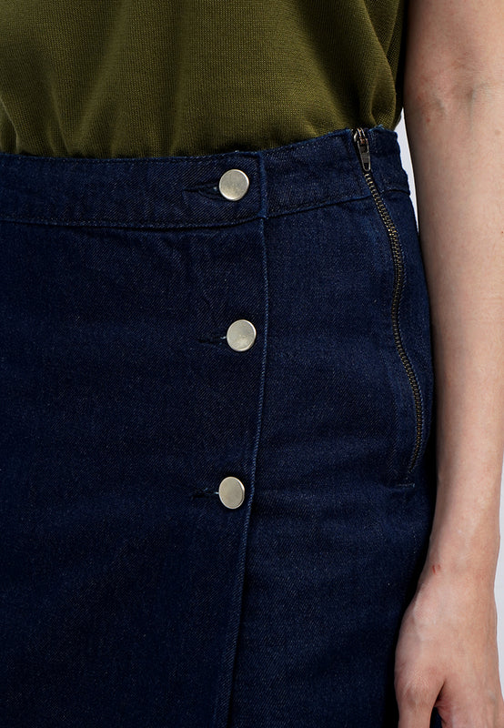 Wrap Denim Skort with Button