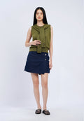 Wrap Denim Skort with Button