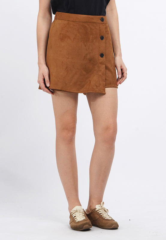 Suede Mini Skort with Button