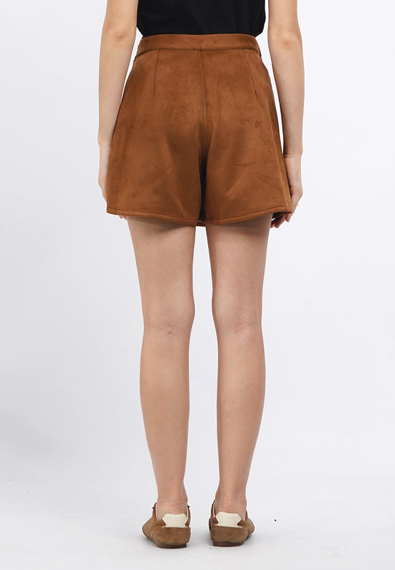 Suede Mini Skort with Button