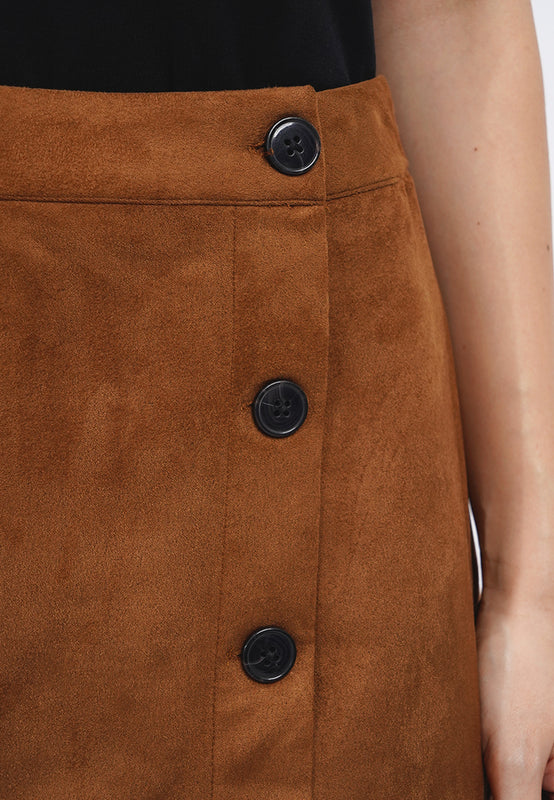 Suede Mini Skort with Button