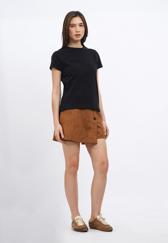 Suede Mini Skort with Button