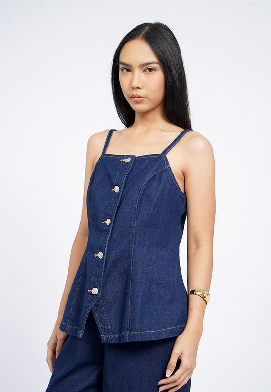 Buttoned Denim Tank Top