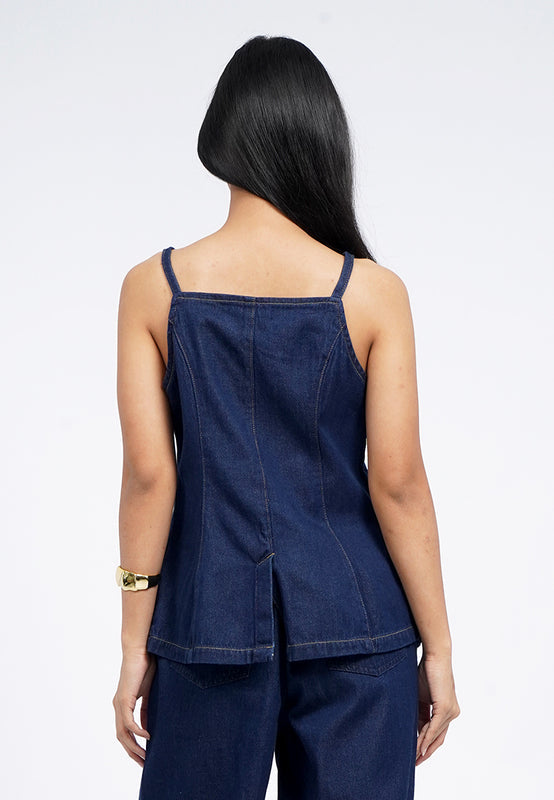 Buttoned Denim Tank Top