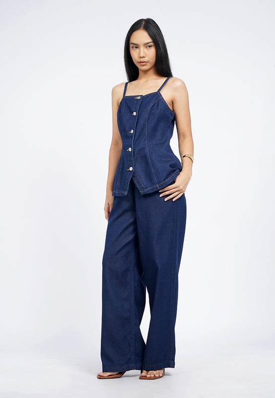Buttoned Denim Tank Top