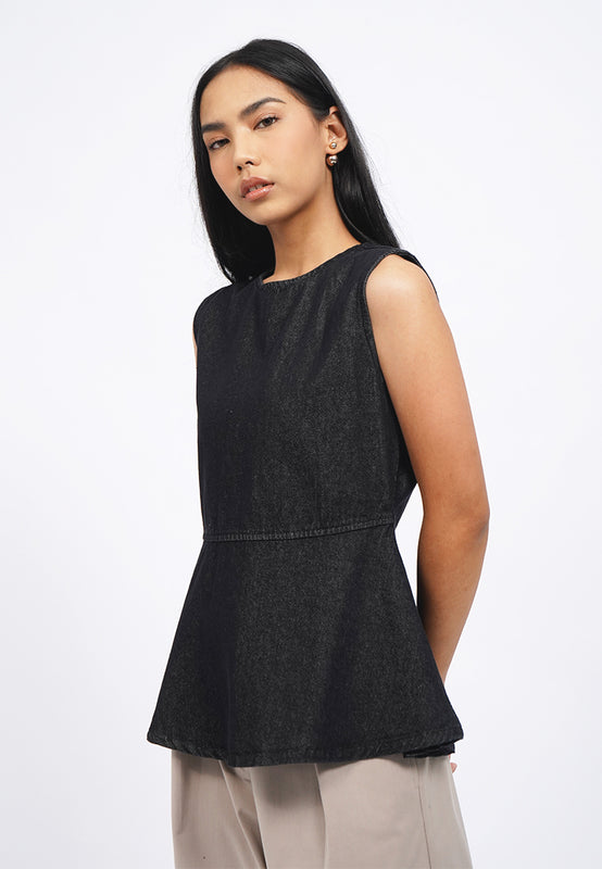 Sleeveless Denim Peplum Top