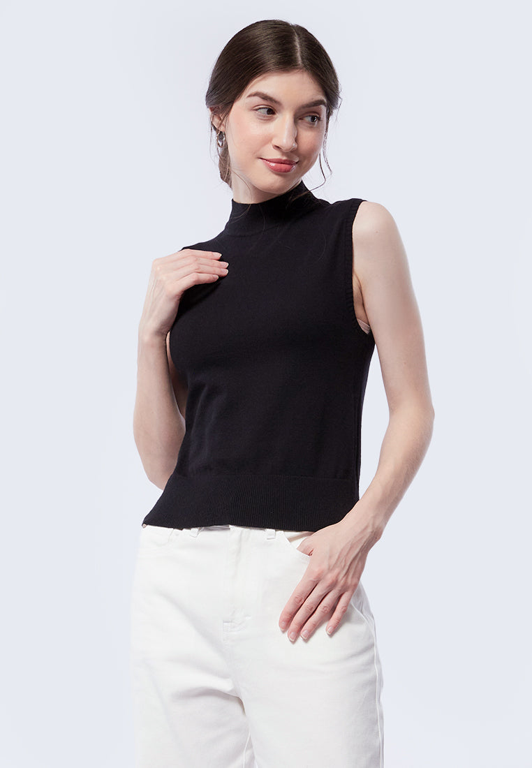 Turtle Neck Sleeveless Crop Top