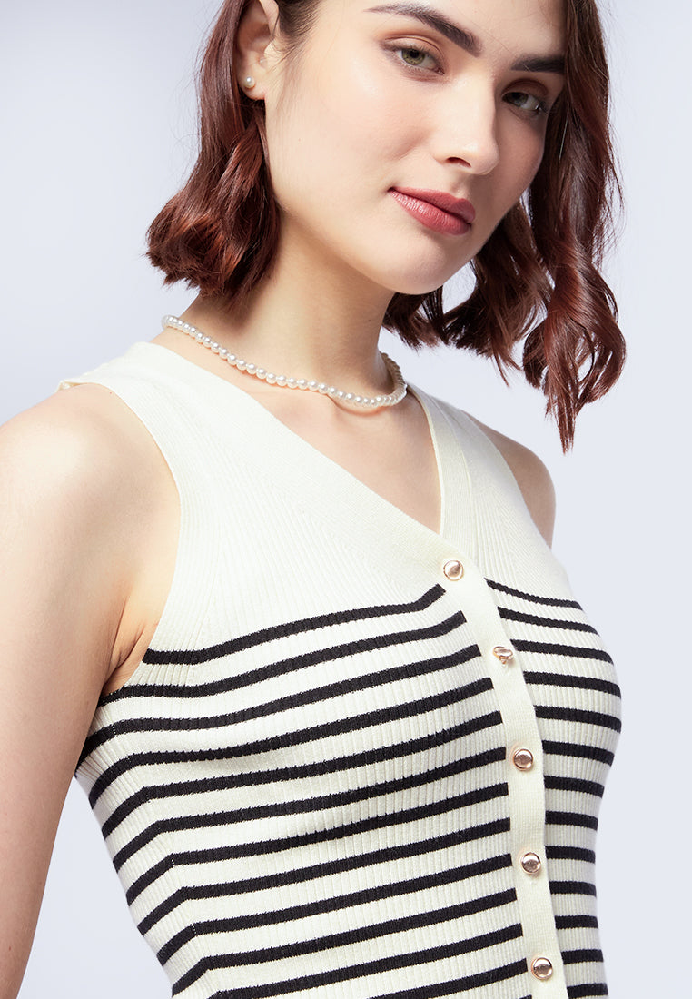 Button Up Sleeveless Knit Top