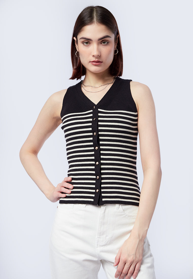 Button Up Sleeveless Knit Top