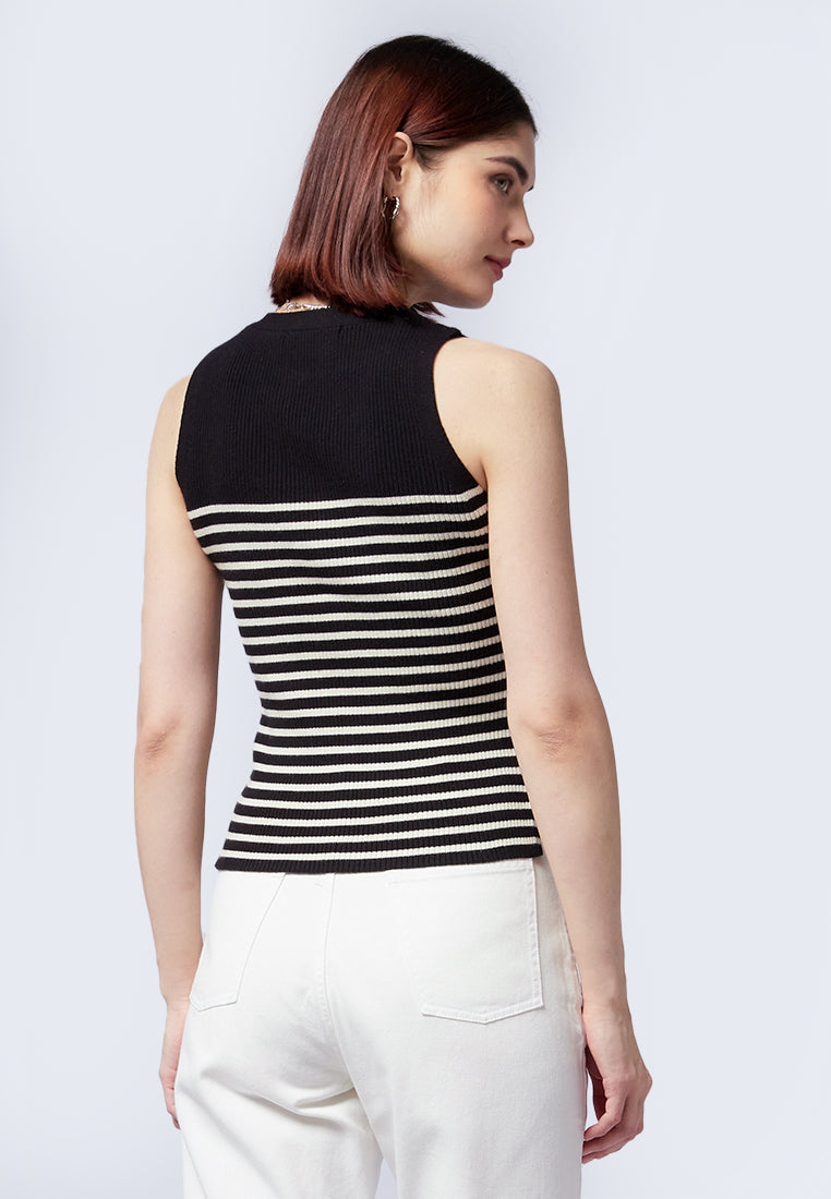 Button Up Sleeveless Knit Top