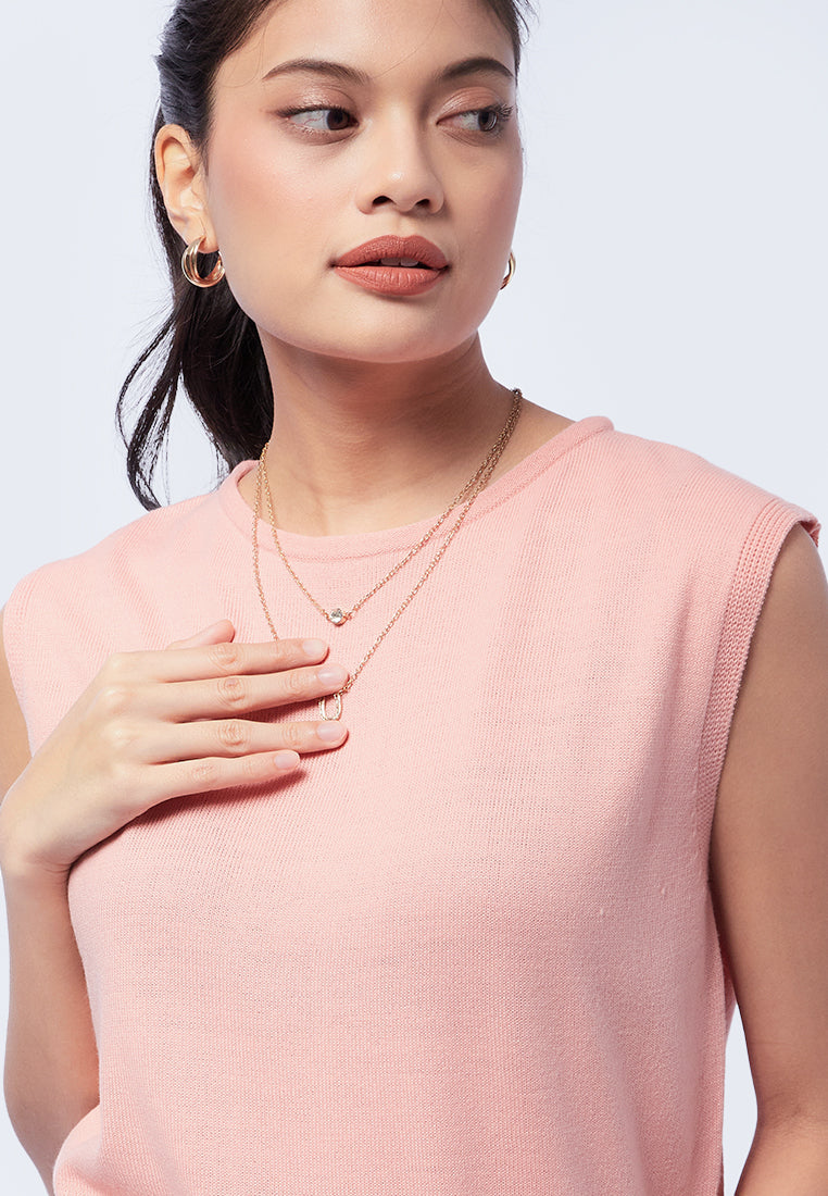 Sleeveless Knit Top with Back Ribbon