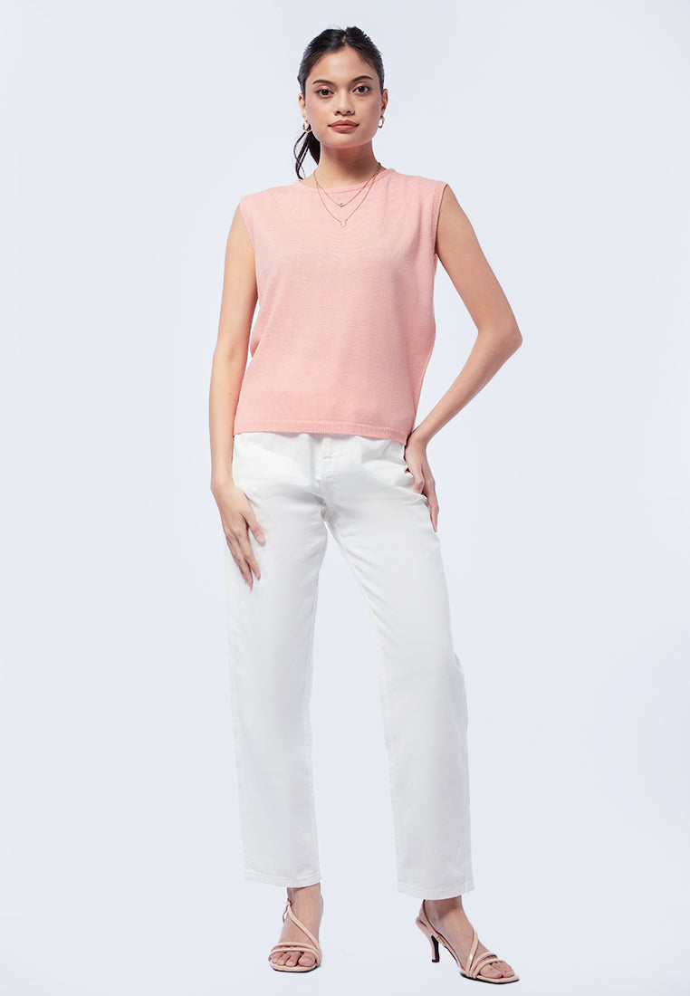 Sleeveless Knit Top with Back Ribbon