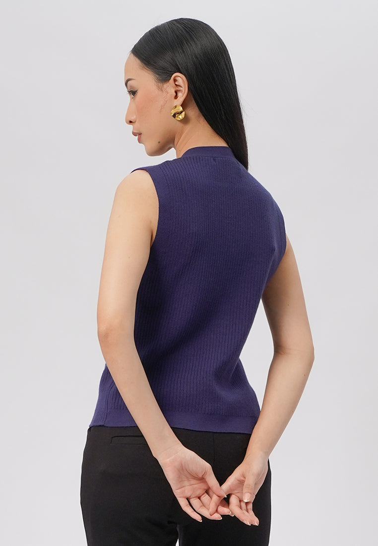 V-Neck Sleeveless Ribbed Vest Navy