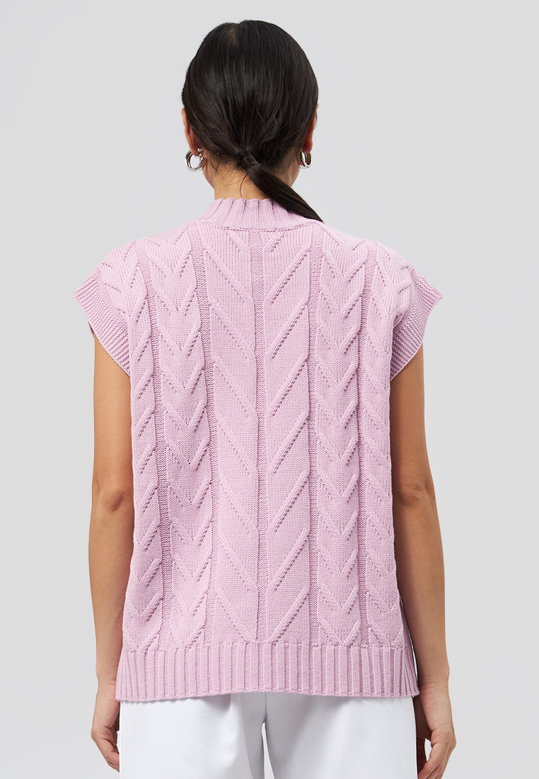 Sleeveless Cable Knit Top Pink