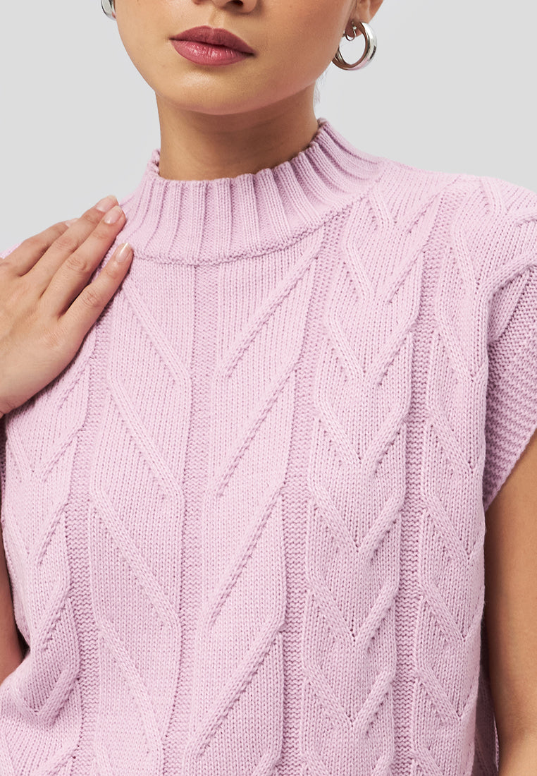 Sleeveless Cable Knit Top Pink