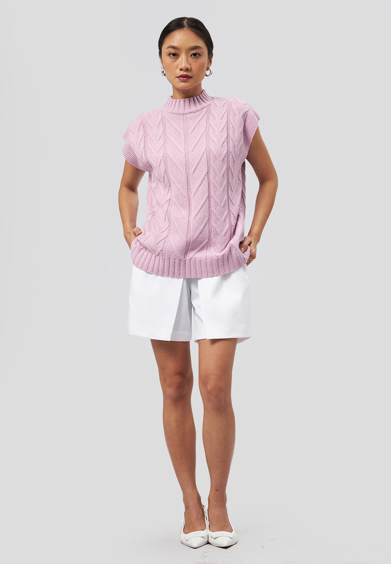 Sleeveless Cable Knit Top Pink