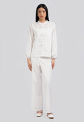 One Set Embroidered Long Sleeve Blouse White
