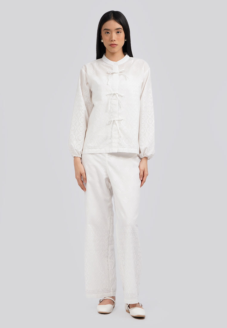 One Set Embroidered Long Sleeve Blouse White