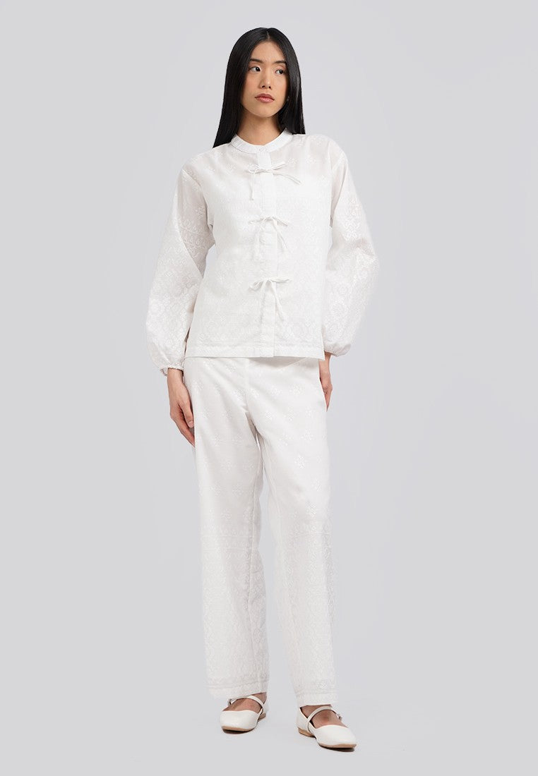One Set Embroidered Long Sleeve Blouse White