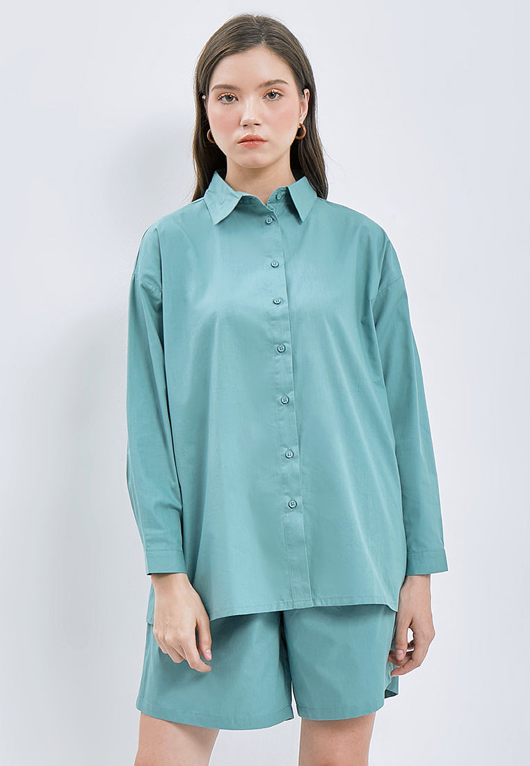 One Set Long Sleeve Blouse with Short Pants