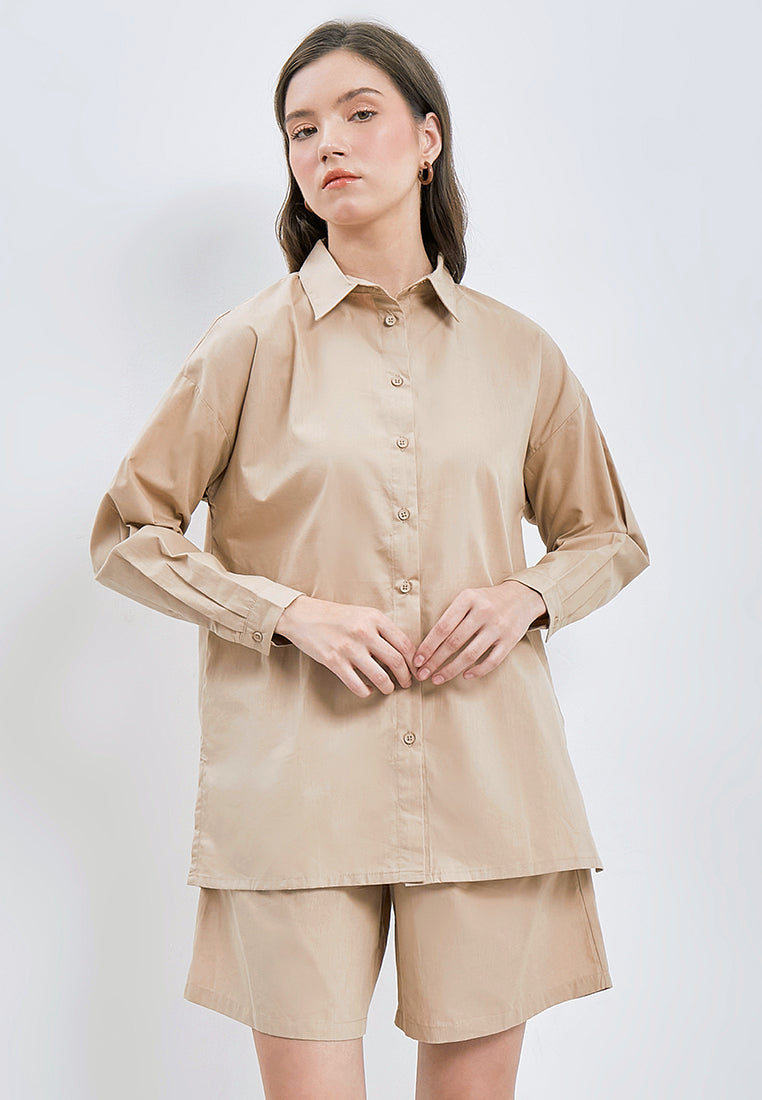 One Set Long Sleeve Blouse with Short Pants