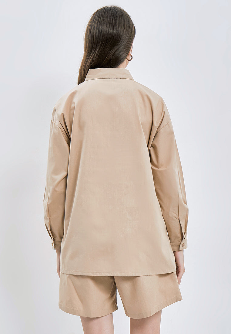 One Set Long Sleeve Blouse with Short Pants