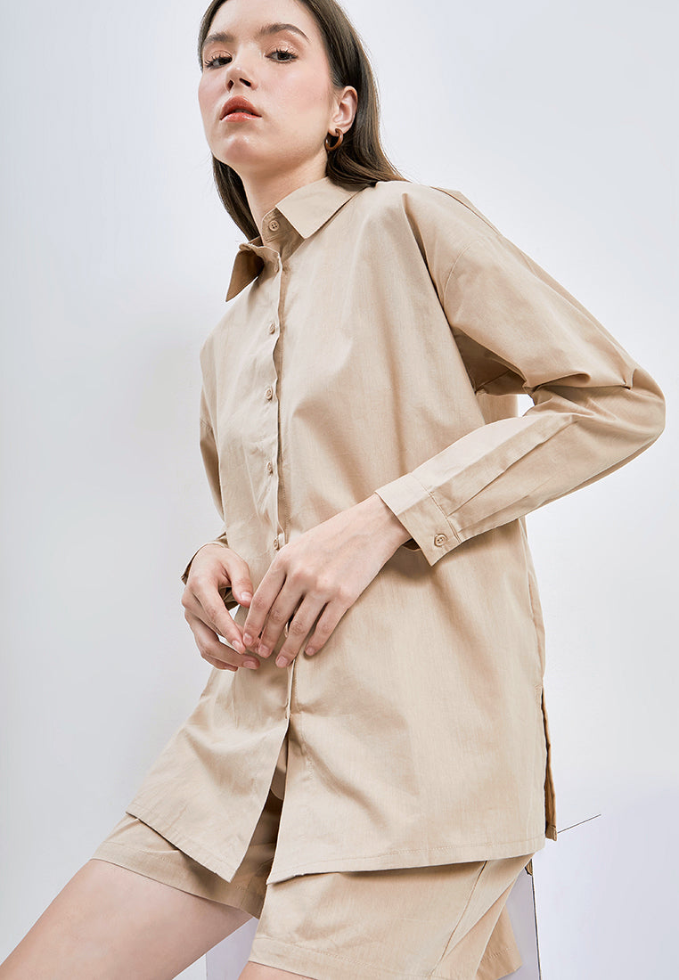 One Set Long Sleeve Blouse with Short Pants