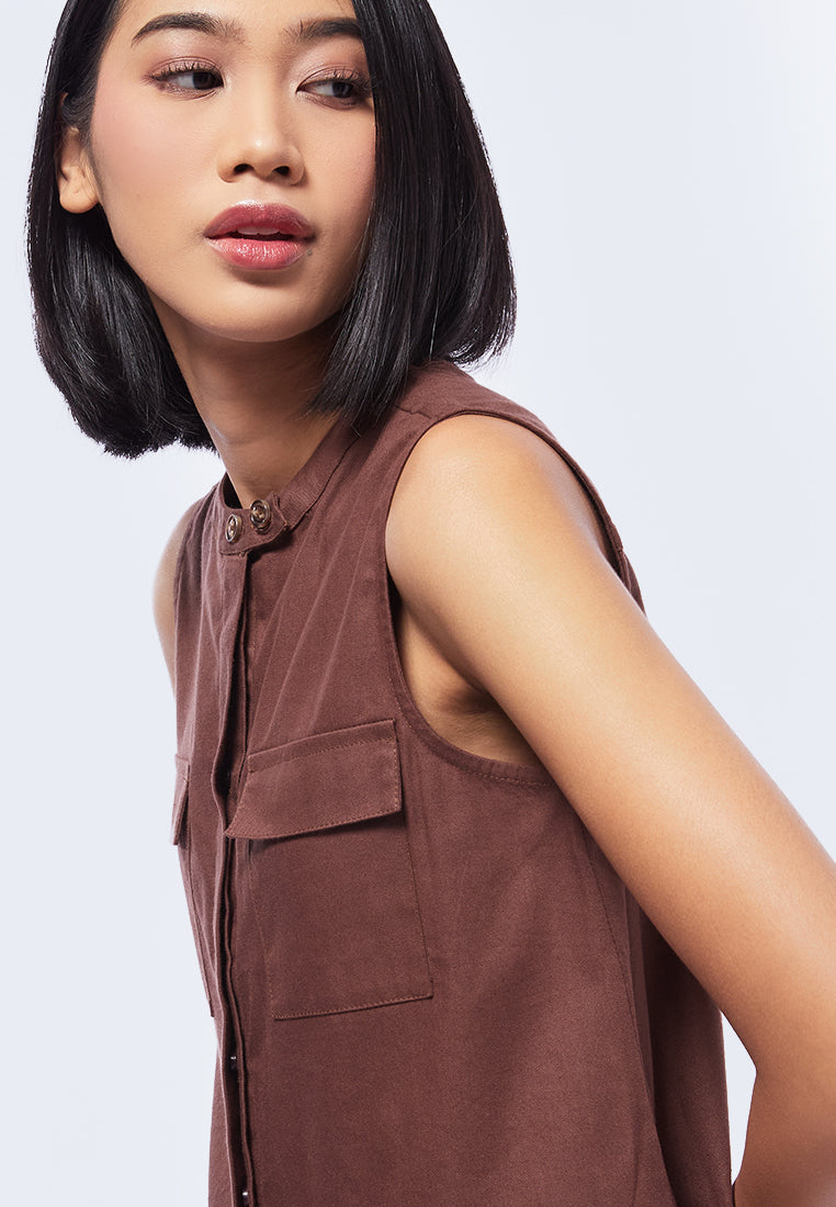 Double Pocket Sleeveless Blouse