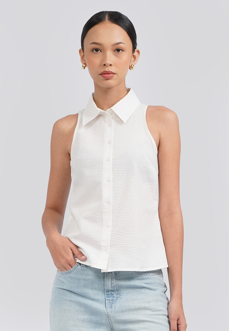 Halter Neck Sleeveless Blouse Off White