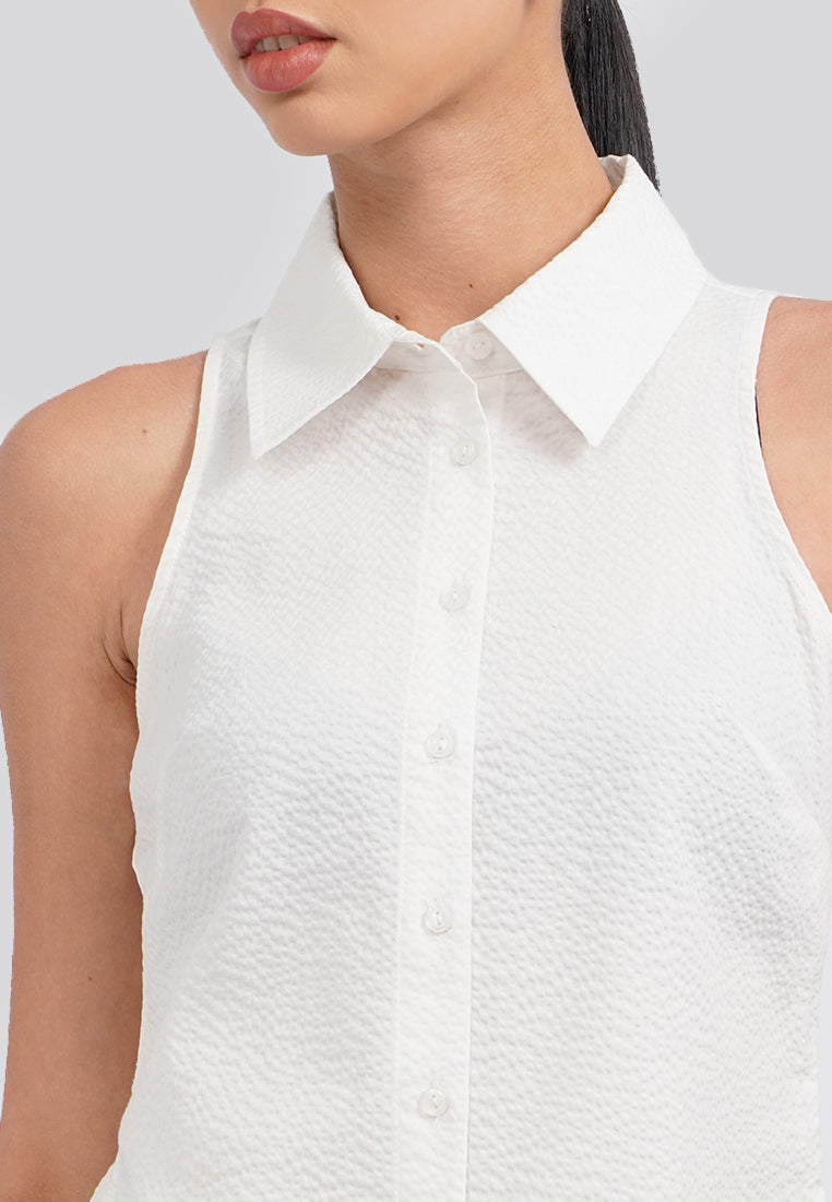 Halter Neck Sleeveless Blouse Off White