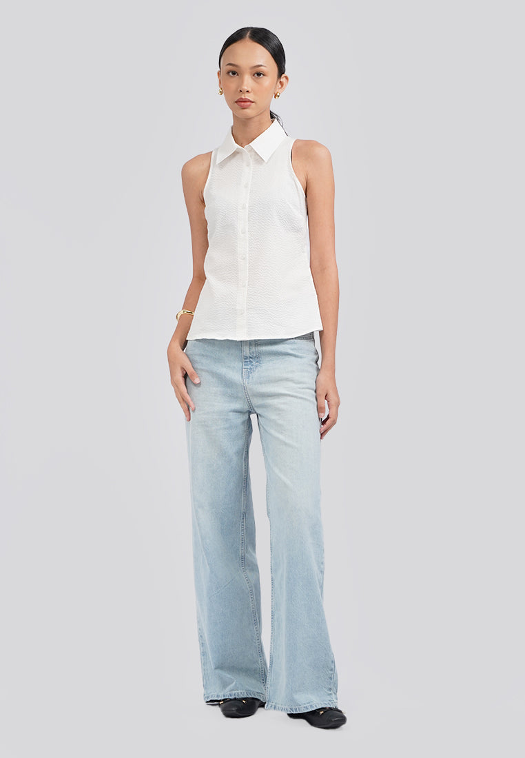 Halter Neck Sleeveless Blouse Off White