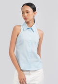 Halter Neck Sleeveless Blouse Blue