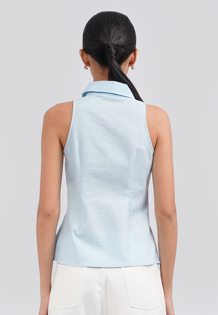 Halter Neck Sleeveless Blouse Blue