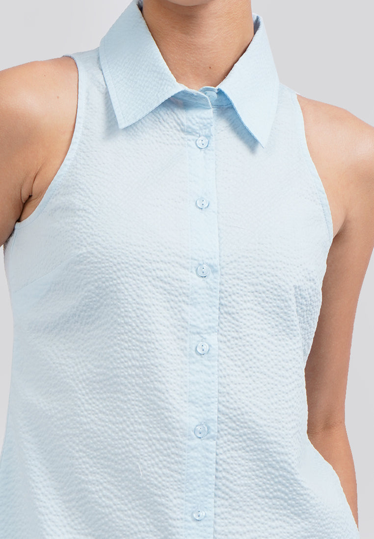 Halter Neck Sleeveless Blouse Blue